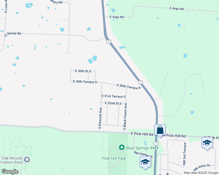 map of restaurants, bars, coffee shops, grocery stores, and more near 25613 East 30th Terrace South in Blue Springs