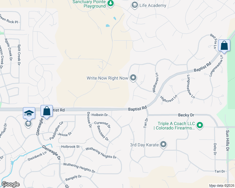 map of restaurants, bars, coffee shops, grocery stores, and more near 670 Baptist Road in Colorado Springs