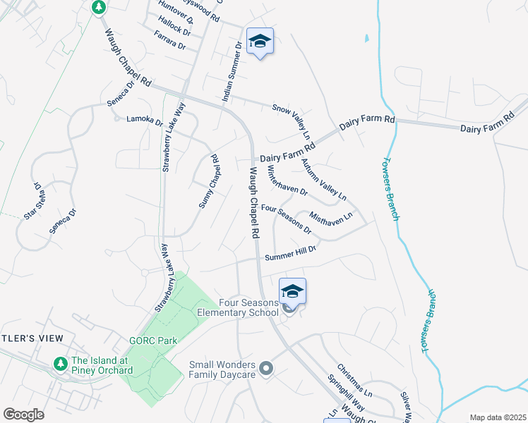 map of restaurants, bars, coffee shops, grocery stores, and more near 2305 Four Seasons Drive in Gambrills