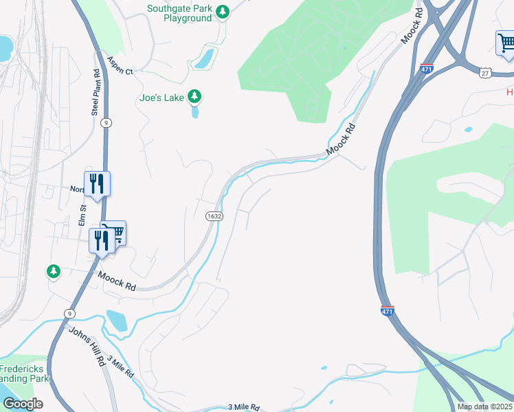 map of restaurants, bars, coffee shops, grocery stores, and more near 68 View Terrace Drive in Southgate