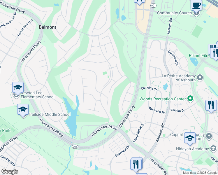 map of restaurants, bars, coffee shops, grocery stores, and more near 20153 Valhalla Square in Ashburn