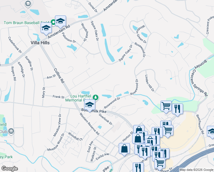 map of restaurants, bars, coffee shops, grocery stores, and more near 906 Squire Hill Court in Crescent Springs