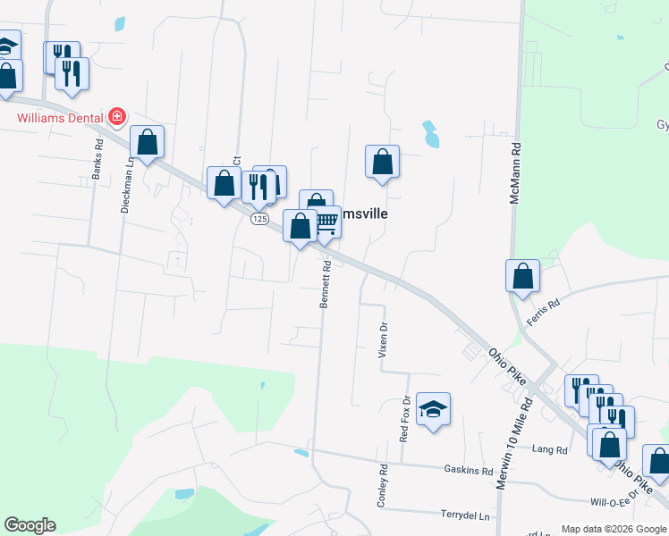 map of restaurants, bars, coffee shops, grocery stores, and more near 983 Ohio 125 in Cincinnati