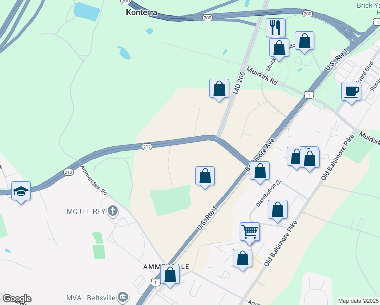 map of restaurants, bars, coffee shops, grocery stores, and more near 6435 Virginia Manor Road in Beltsville