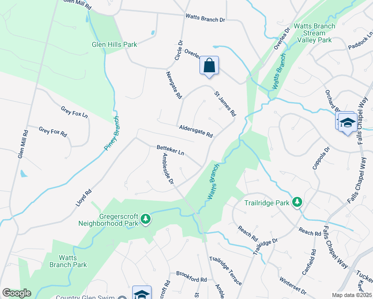 map of restaurants, bars, coffee shops, grocery stores, and more near 9821 Betteker Lane in Potomac