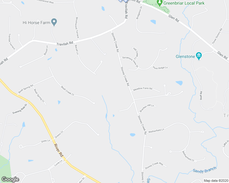 map of restaurants, bars, coffee shops, grocery stores, and more near 12320 Stoney Creek Road in Rockville