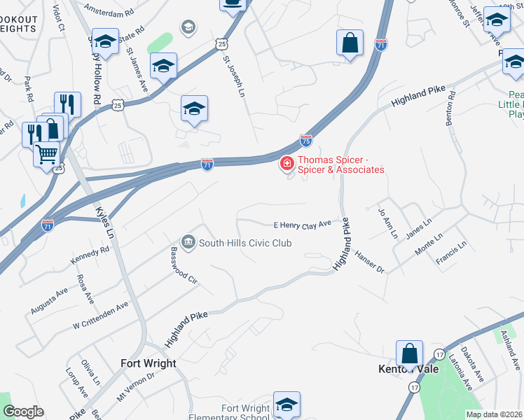 map of restaurants, bars, coffee shops, grocery stores, and more near 1253 Upland Avenue in Covington