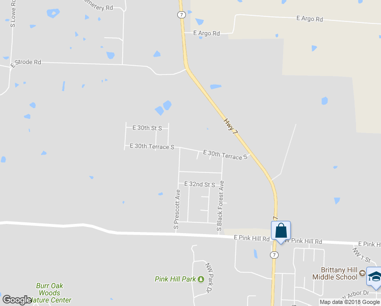 map of restaurants, bars, coffee shops, grocery stores, and more near 25613 East 30th Terrace South in Blue Springs