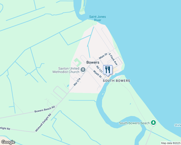 map of restaurants, bars, coffee shops, grocery stores, and more near 43 Davidson Street in Frederica