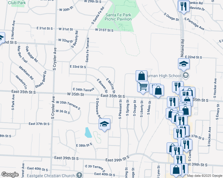 map of restaurants, bars, coffee shops, grocery stores, and more near 12905 East McCoy Street in Independence