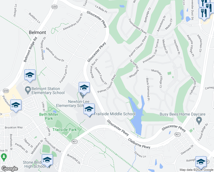 map of restaurants, bars, coffee shops, grocery stores, and more near 20143 Desert Forest Drive in Ashburn