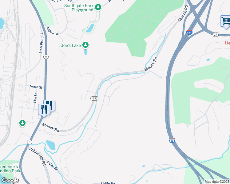 map of restaurants, bars, coffee shops, grocery stores, and more near 68 View Terrace Drive in Southgate