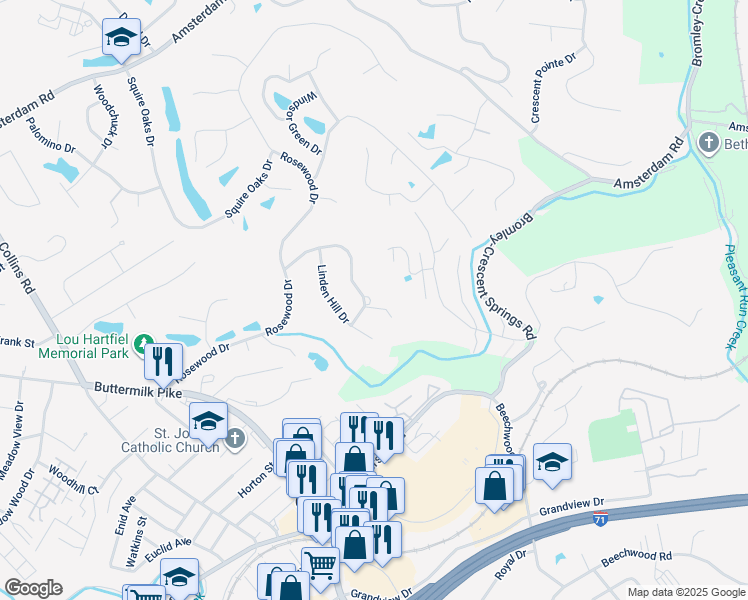 map of restaurants, bars, coffee shops, grocery stores, and more near 22 Linden Hill Drive in Crescent Springs