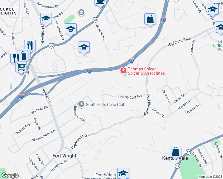 map of restaurants, bars, coffee shops, grocery stores, and more near 1253 Upland Avenue in Covington