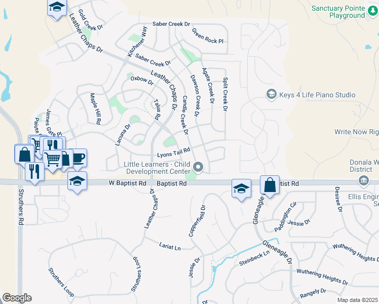 map of restaurants, bars, coffee shops, grocery stores, and more near 15580 Candle Creek Drive in Monument