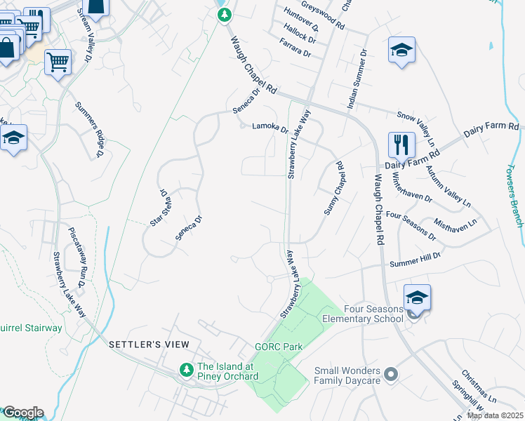 map of restaurants, bars, coffee shops, grocery stores, and more near 2418 Killarney Terrace in Odenton
