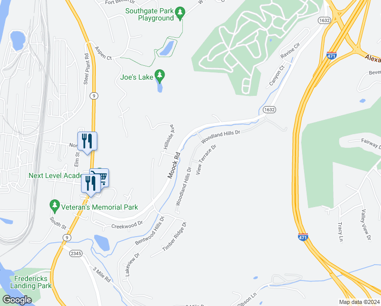 map of restaurants, bars, coffee shops, grocery stores, and more near 36 Woodland Hills Drive in Southgate