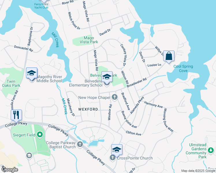 map of restaurants, bars, coffee shops, grocery stores, and more near 360 Broadwater Road in Arnold