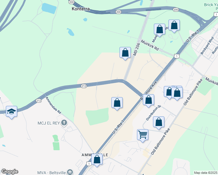 map of restaurants, bars, coffee shops, grocery stores, and more near 6435 Virginia Manor Road in Beltsville