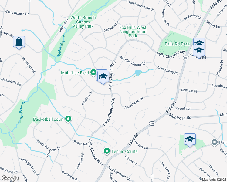 map of restaurants, bars, coffee shops, grocery stores, and more near 9129 Copenhaver Dr in Rockville