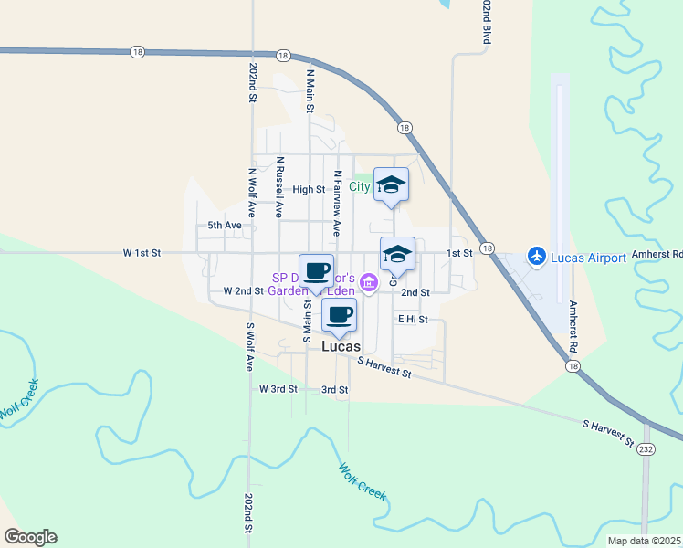 map of restaurants, bars, coffee shops, grocery stores, and more near 120 South Fairview Avenue in Lucas
