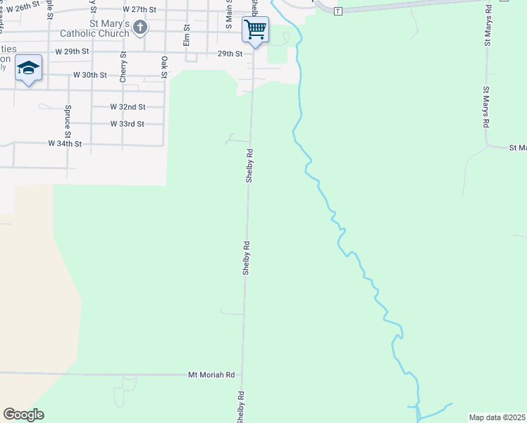 map of restaurants, bars, coffee shops, grocery stores, and more near 10496 Shelby Road in Higginsville
