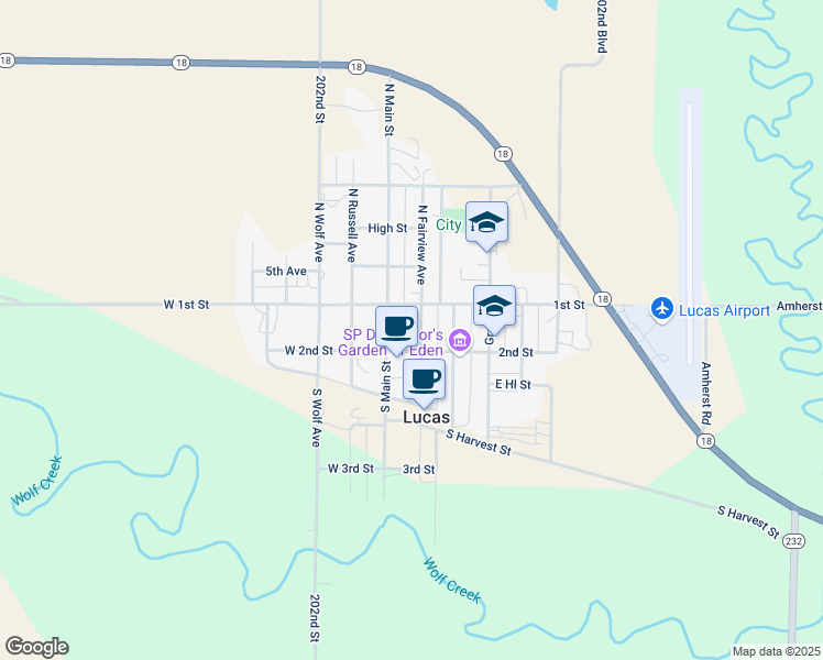map of restaurants, bars, coffee shops, grocery stores, and more near 120 South Fairview Avenue in Lucas