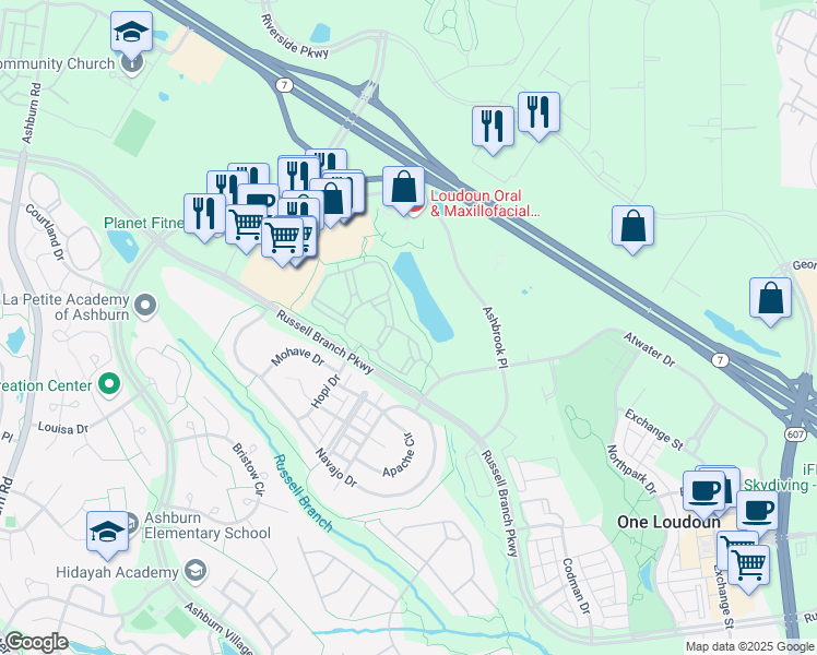 map of restaurants, bars, coffee shops, grocery stores, and more near 44346 Rock Cove Terrace in Ashburn