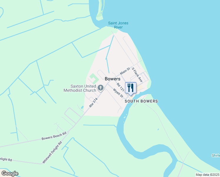 map of restaurants, bars, coffee shops, grocery stores, and more near 44 Wyatt Street in Frederica