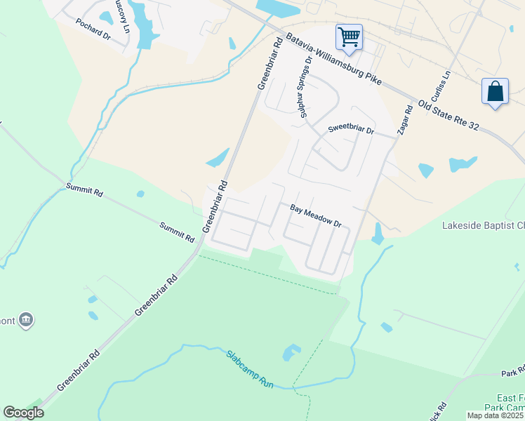 map of restaurants, bars, coffee shops, grocery stores, and more near 283 Park Meadow Drive in Batavia