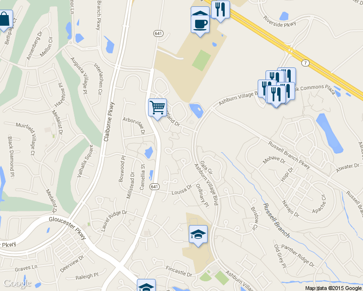 map of restaurants, bars, coffee shops, grocery stores, and more near 44043 Ferncliff Terrace in Ashburn