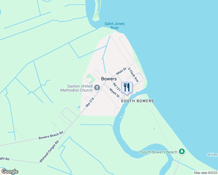 map of restaurants, bars, coffee shops, grocery stores, and more near 43 Davidson Street in Frederica