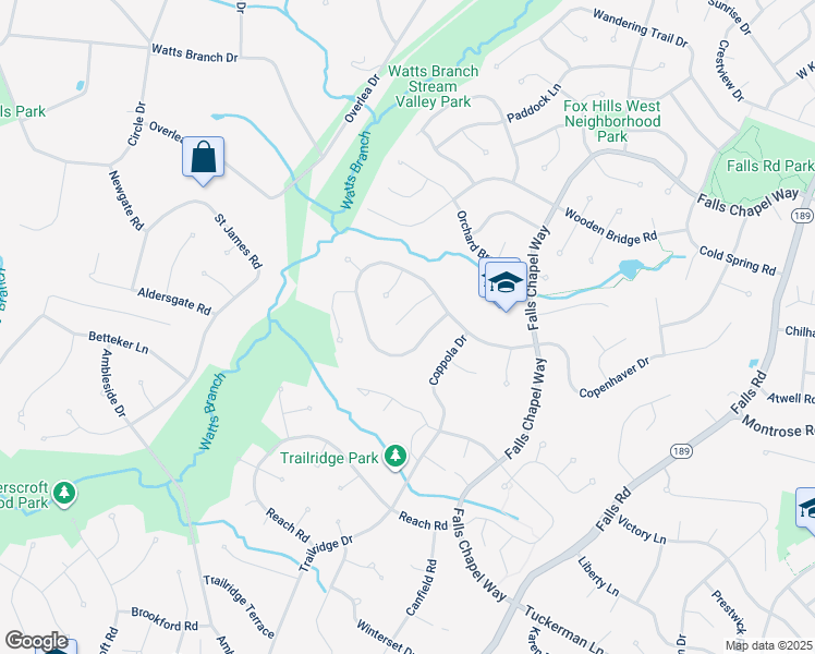 map of restaurants, bars, coffee shops, grocery stores, and more near 12409 Bobbink Court in Potomac