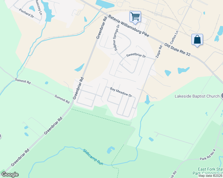 map of restaurants, bars, coffee shops, grocery stores, and more near 57 Lake Meadow Drive in Batavia