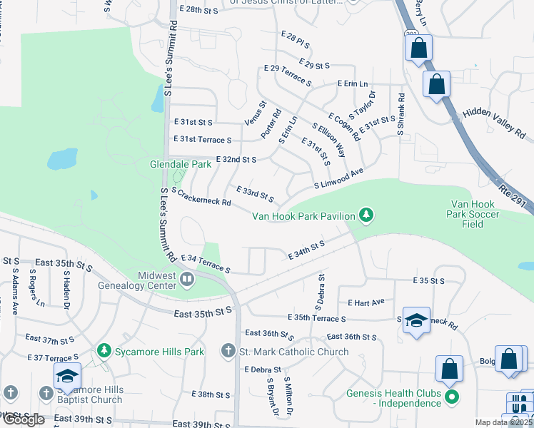 map of restaurants, bars, coffee shops, grocery stores, and more near 16421 South Crackerneck Road in Independence