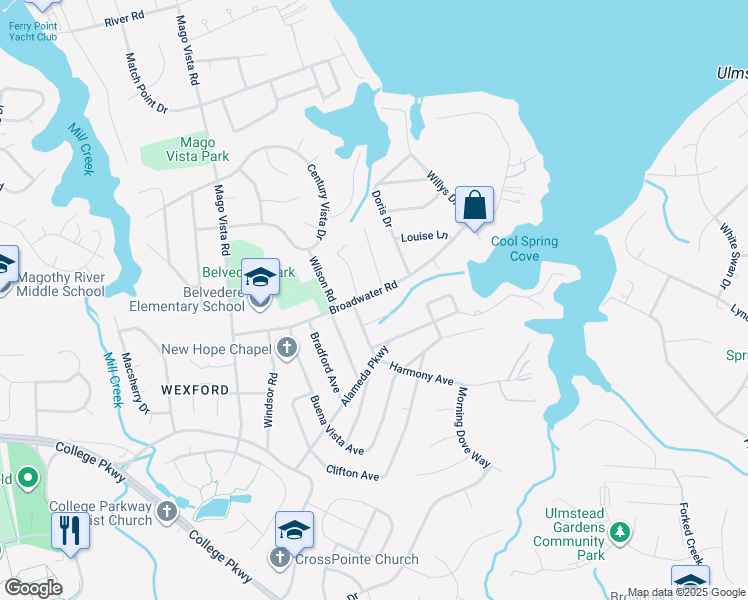 map of restaurants, bars, coffee shops, grocery stores, and more near 415 Broadwater Road in Arnold