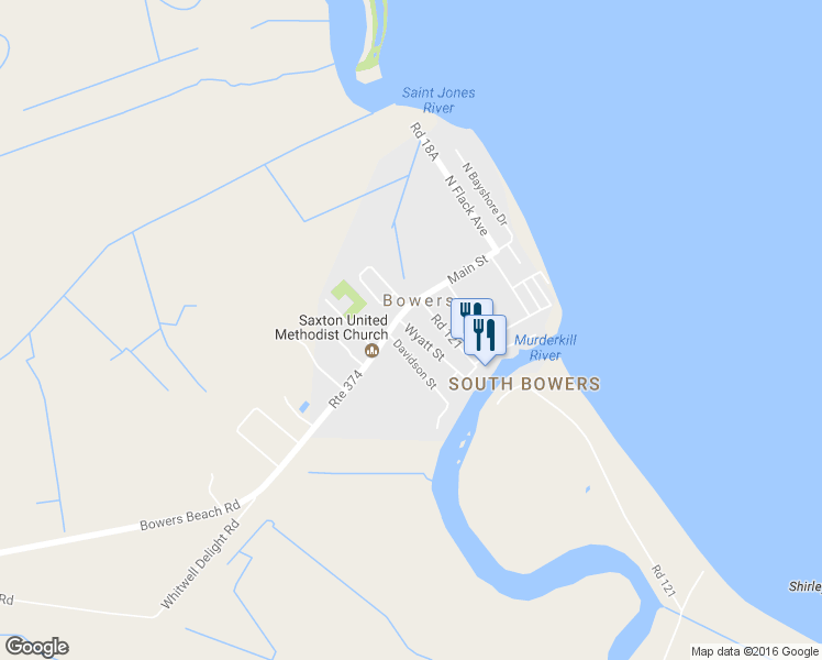 map of restaurants, bars, coffee shops, grocery stores, and more near 42 Wyatt Street in Frederica