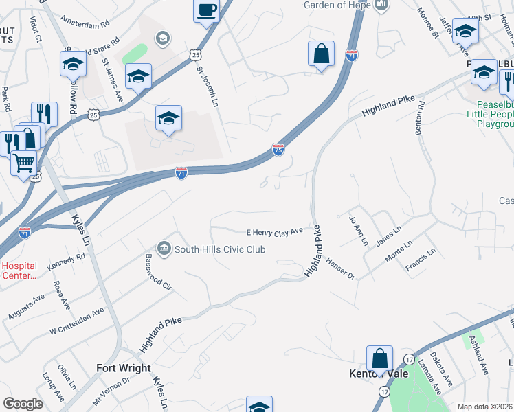 map of restaurants, bars, coffee shops, grocery stores, and more near 1235 Upland Avenue in Covington