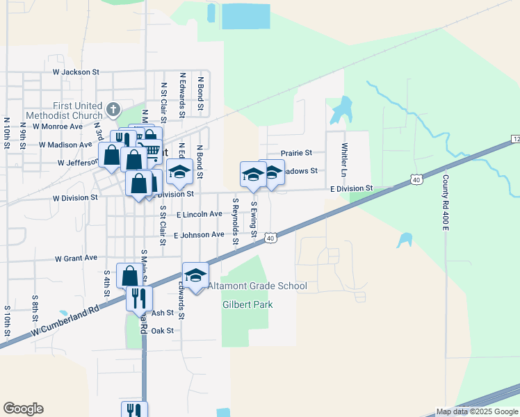 map of restaurants, bars, coffee shops, grocery stores, and more near 7 South Ewing Street in Altamont