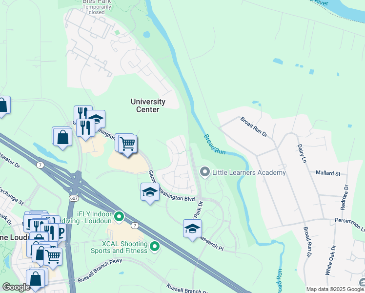 map of restaurants, bars, coffee shops, grocery stores, and more near 20123 Hardwood Terrace in Ashburn