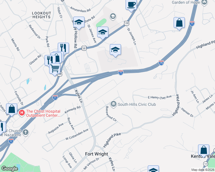 map of restaurants, bars, coffee shops, grocery stores, and more near 1594 Saint Anthony Circle in Covington