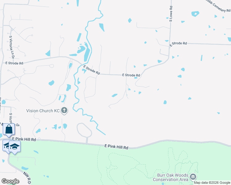 map of restaurants, bars, coffee shops, grocery stores, and more near 23601 East Strode Road in Blue Springs