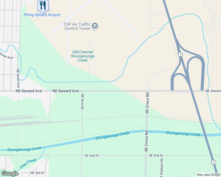 map of restaurants, bars, coffee shops, grocery stores, and more near 3601-3621 Northeast Seward Avenue in Topeka