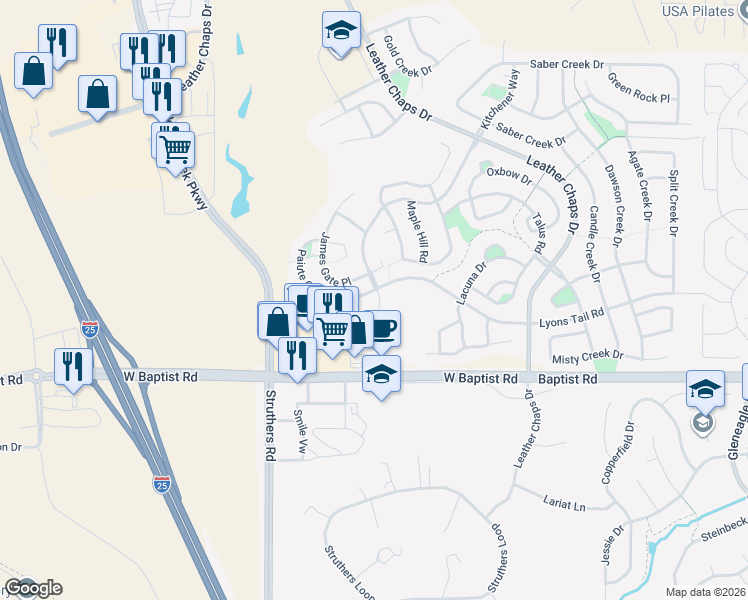 map of restaurants, bars, coffee shops, grocery stores, and more near 15634 Kitchener Way in Monument