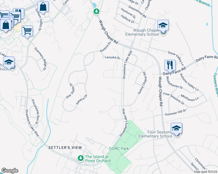 map of restaurants, bars, coffee shops, grocery stores, and more near 2403 Killarney Terrace in Odenton