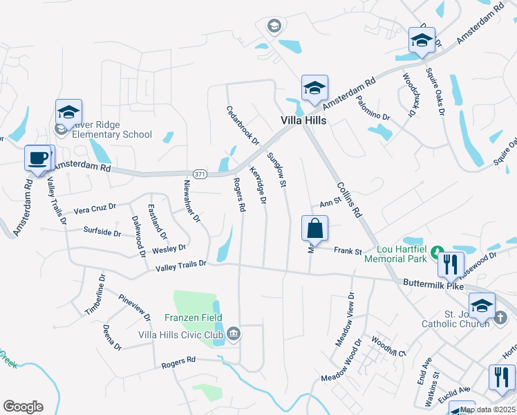 map of restaurants, bars, coffee shops, grocery stores, and more near 826 Kenridge Drive in Villa Hills