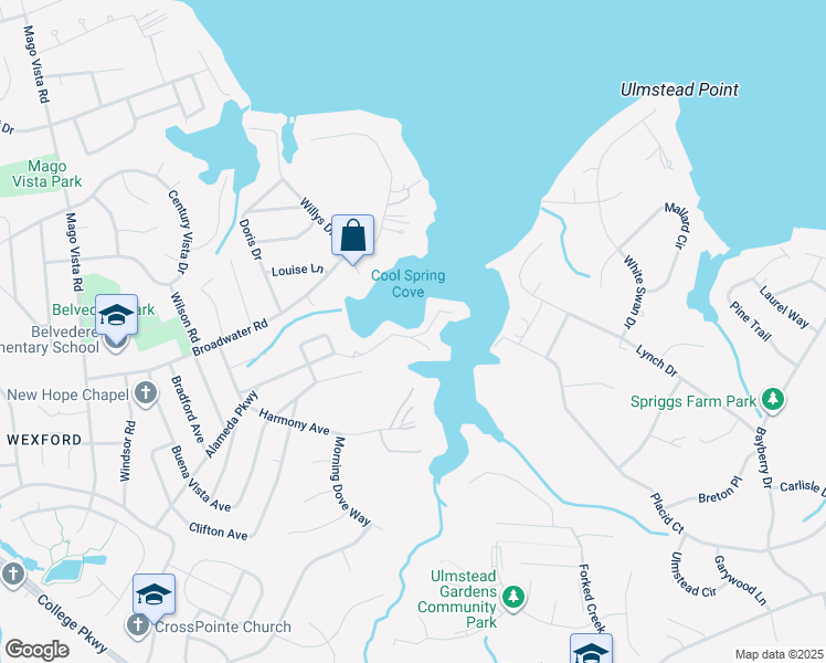 map of restaurants, bars, coffee shops, grocery stores, and more near 404 Alameda Parkway in Arnold
