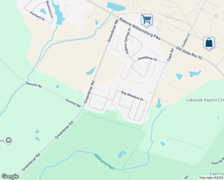 map of restaurants, bars, coffee shops, grocery stores, and more near 220 Park Meadow Drive in Batavia