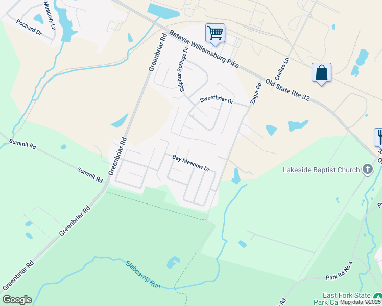 map of restaurants, bars, coffee shops, grocery stores, and more near 33 North Look Court in Batavia
