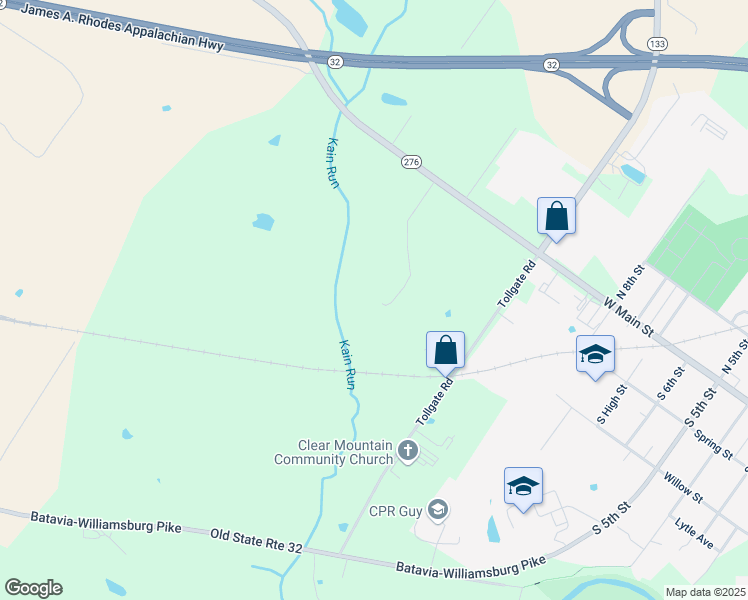 map of restaurants, bars, coffee shops, grocery stores, and more near 4181 Ohio 276 in Batavia